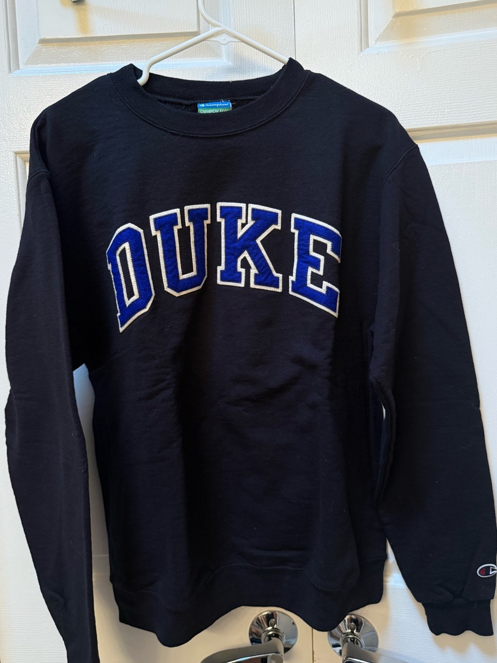 Champion Black Crewneck Sweatshirt with Blue Duke Lettering